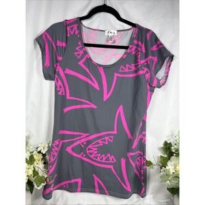 Vintage T N O Size 1 X Dry Fit Hot Pink‎ And Grey Shark Shirt